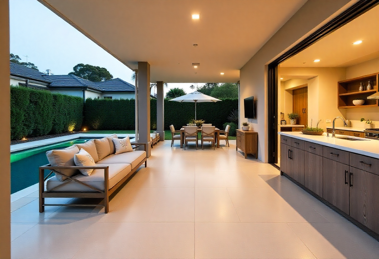 alfresco outdoor entertainment area with seamless light beige epoxy flooring alfresco outdoor entertainment area with seamless light beige epoxy flooring