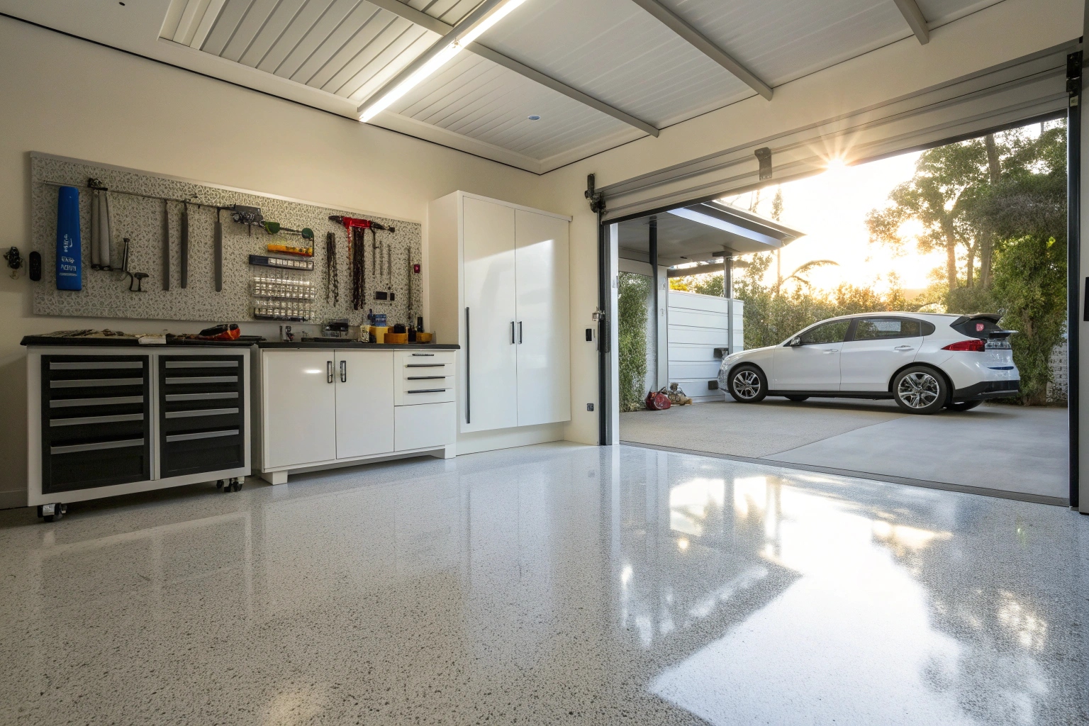 Chip-free epoxy garage floor in Ipswich home