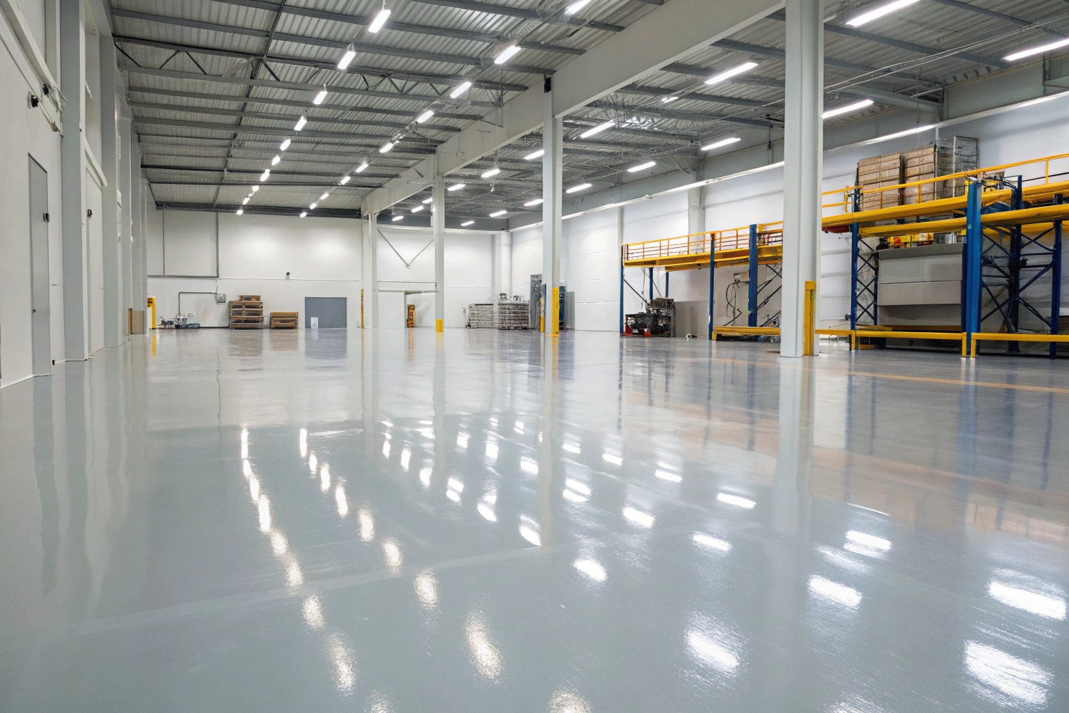 Seamless commercial epoxy floor coating in a Brisbane warehouse interior