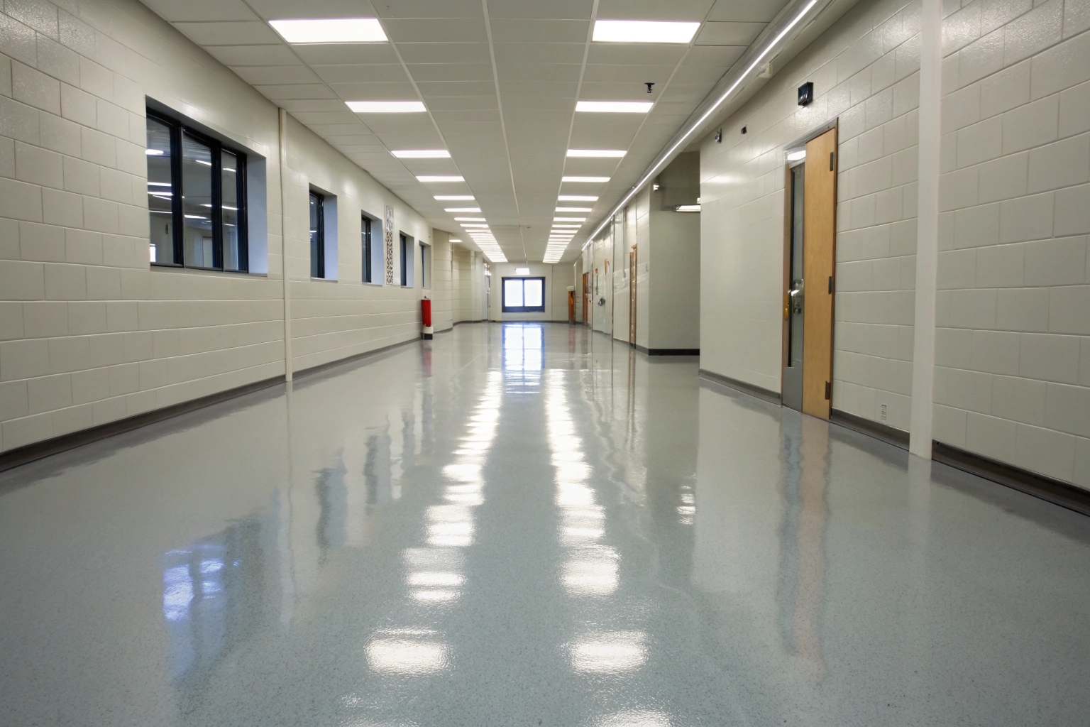Institutional epoxy floor coating in a high-traffic corridor environment Nathan Brisbane